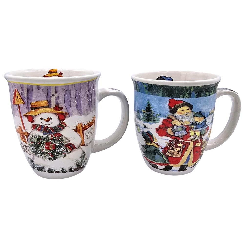 Nostalgic Vintage Style Christmas Mug Set of 2 Mugs Santa & Children, Snowman‎
